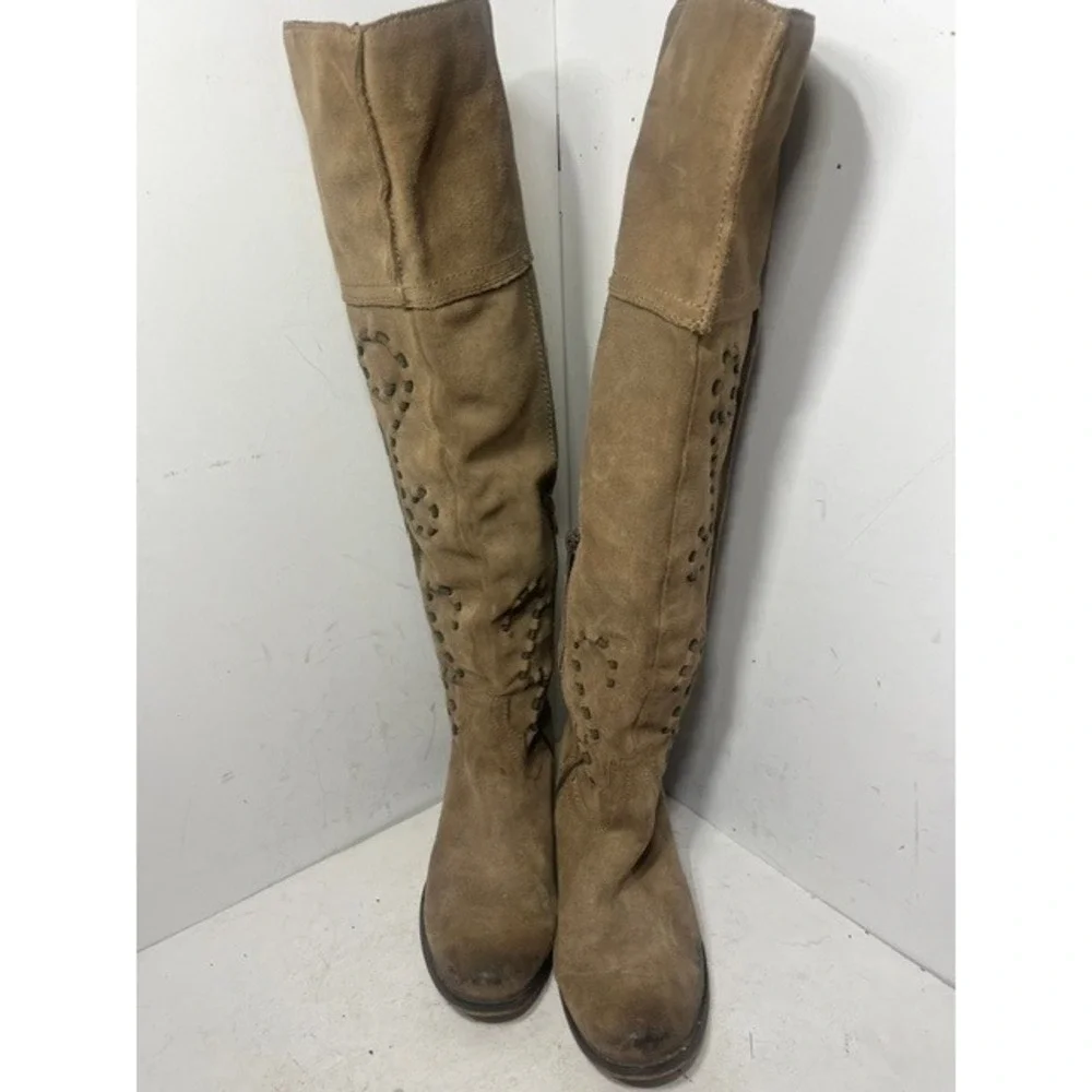 Carlos by Carlos Santana Noble Tan Suede Over The Knee Studded Boots 6.5M